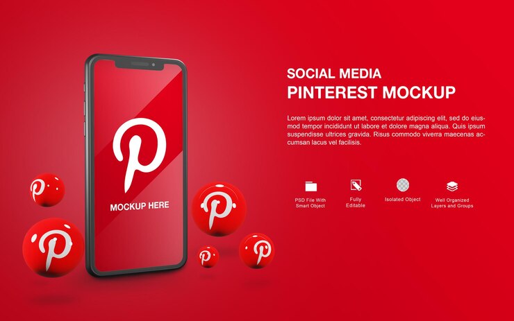 Maquete de smartphone com design de renderização de bola do pinterest