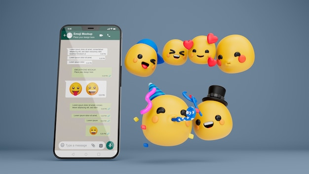 PSD maquete de smartphone com emoji do whatsapp