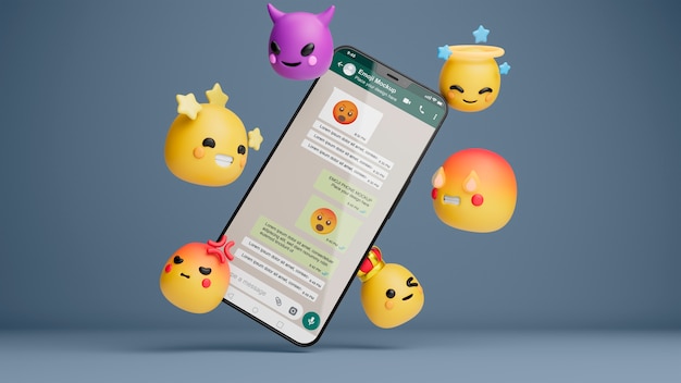 PSD maquete de smartphone com emoji do whatsapp