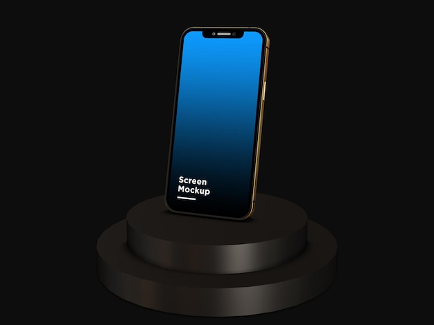 Maquete de smartphone dourado isolada em fundo preto