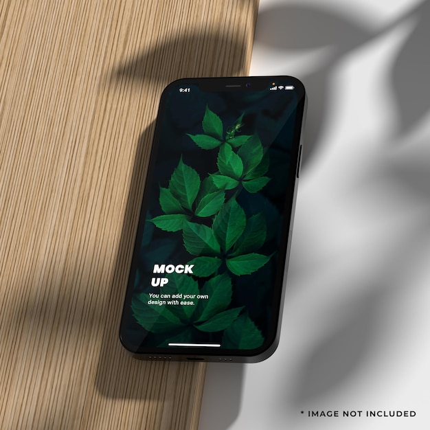 Maquete de smartphone em base de madeira