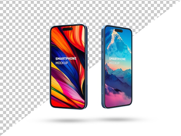 PSD maquete de smartphone iphone 14 pro max para marca de interface do usuário de aplicativos e sites. 2 telefones em vista frontal