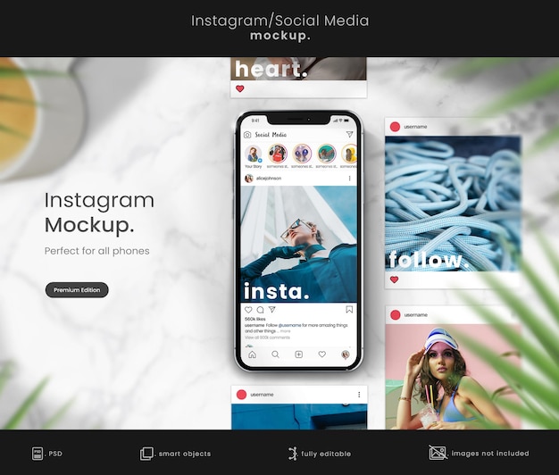 Maquete de smartphone para exibir postagens do Instagram