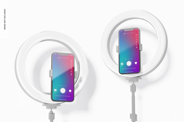 PSD maquete de smartphones com anéis de luz