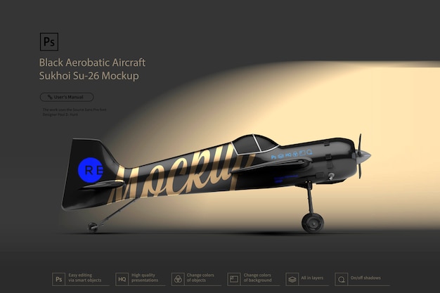 Maquete de sukhoi de aeronaves acrobáticas pretas