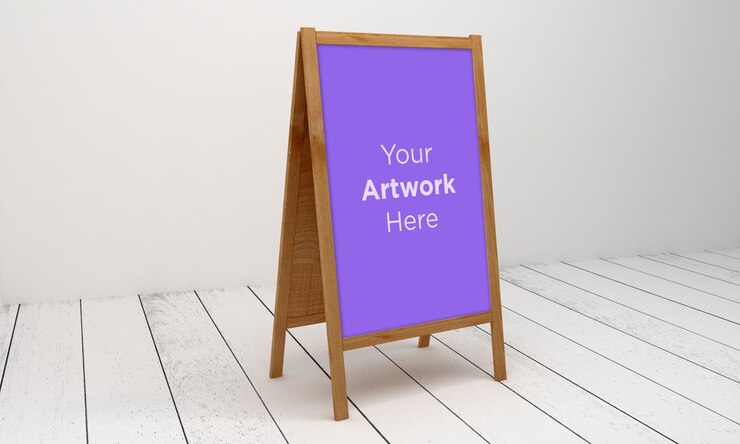 Maquete de suporte de quadro de avisos de madeira renderizada em 3D