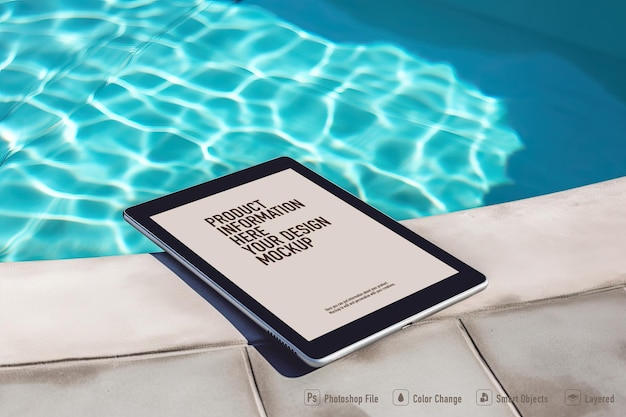 Maquete de tablet na borda da piscina ia generativa