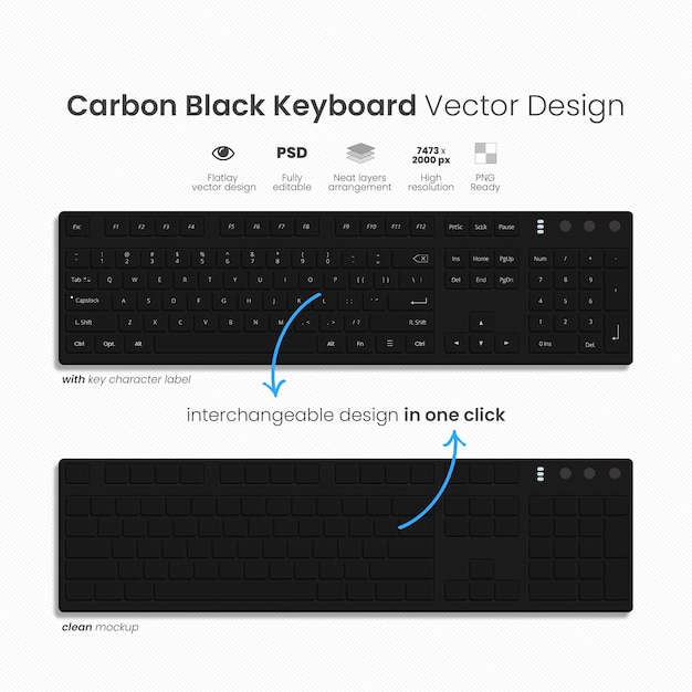 PSD maquete de teclado preto carbono psd