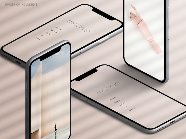 Maquete de tela de aplicativo de dispositivo smartphone isolado isométrico