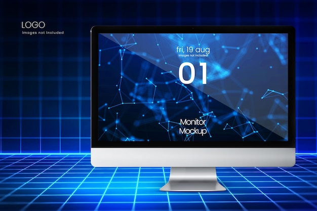 Maquete de tela de monitor de computador futurista para maquetes de sites