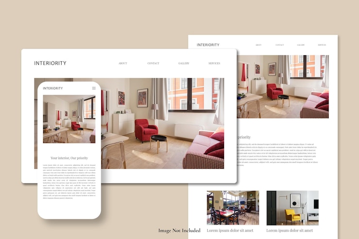 PSD maquete de tela de site minimalista e moderno na tela do tablet e telefone desktop