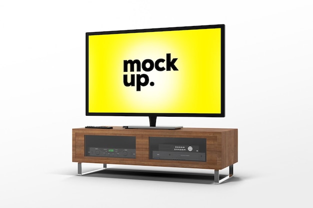 Maquete de tela de TV com modelo de conjunto de mesa PSD Design