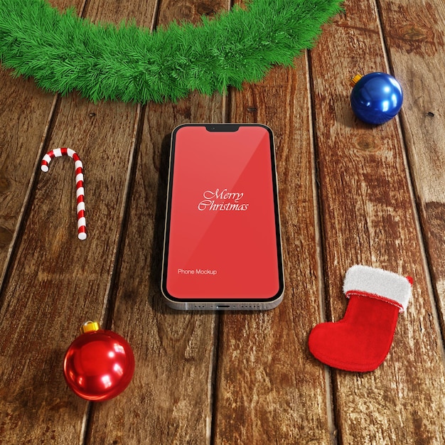 PSD maquete de telefone 3d realista com renderização de elemento de natal psd isolado