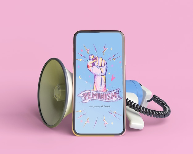 Maquete de telefone com o conceito de poder de menina