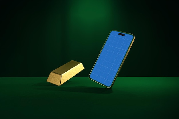 Maquete de telefone dourado