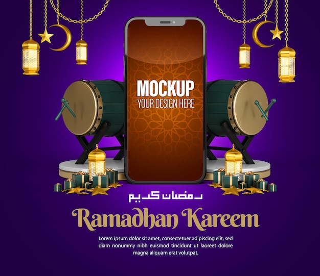 PSD maquete de telefone islâmico ramadan kareem para postagem em mídia social e modelo de promoção de marketing