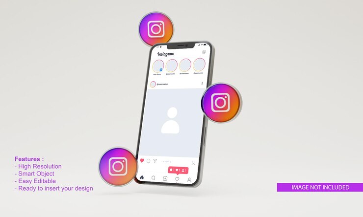 Maquete de telefone móvel com ilustração 3D do ícone do instagram