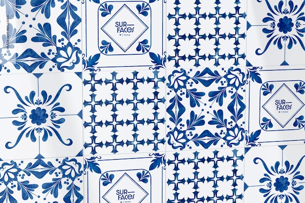Maquete de telhas cerâmicas quadradas, mosaico