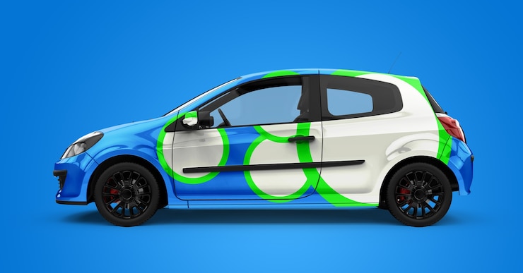 PSD maquete de um carro urbano azul e branco genérico