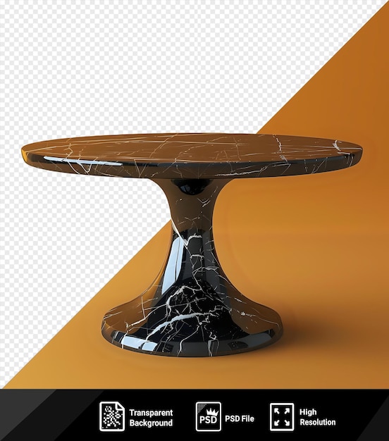 PSD maquete de uma mesa redonda de mármore preto vazio contra uma parede laranja e amarela png