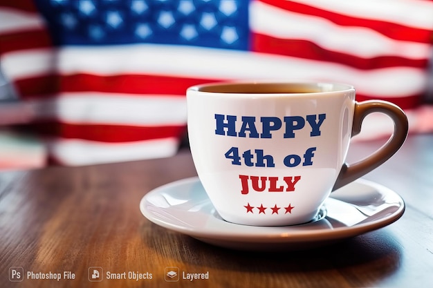 PSD maquete de uma xícara de café com a bandeira da américa