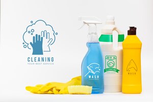 Maquete de vários produtos de limpeza da casa
