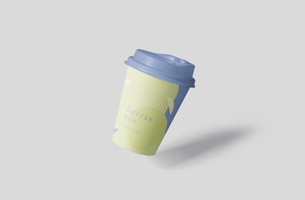 Maquete de xícara de café de papel cartão com tampa de plástico