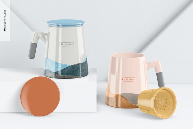 Maquete de xícaras de infusor de chá, para cima e para baixo
