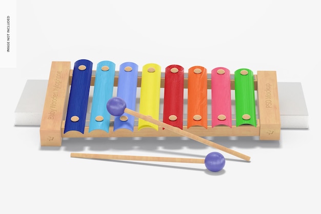PSD maquete de xilofone de madeira para bebês, inclinado