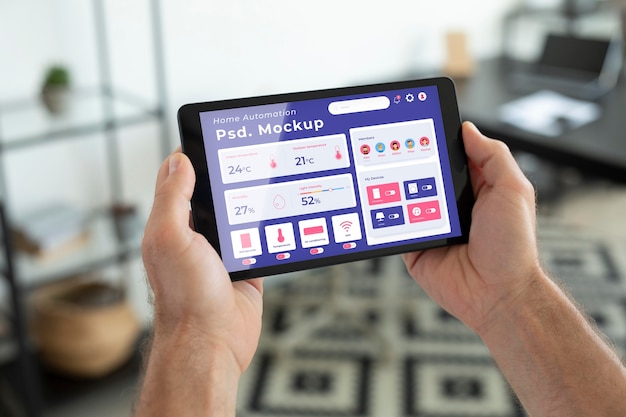 PSD maquete do conceito de automação residencial com smartphone