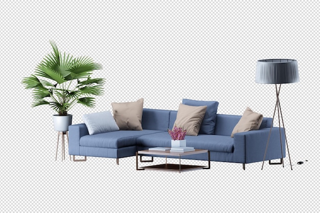 maquete do interior do sofá com renderização em 3d isolada