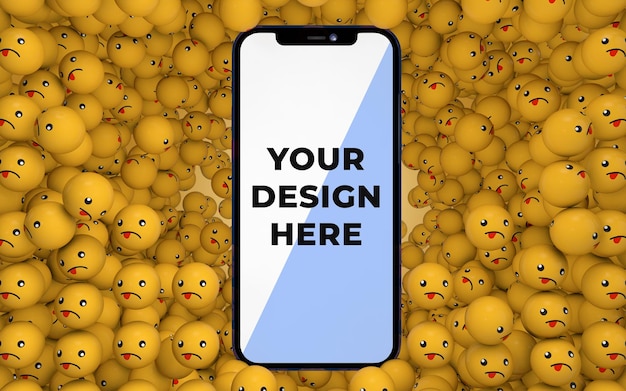 PSD maquete do iphone com emoji e ícones de mídia social iii