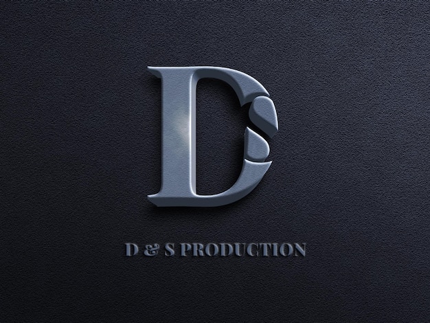 Maquete do logotipo 3D com efeito de texto em relevo em fundo de concreto de parede azul escuro