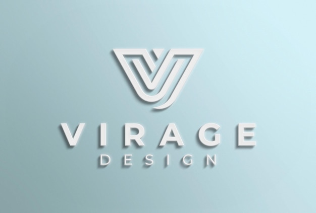 Maquete do logotipo branco 3D na parede azul claro