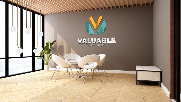 maquete do logotipo da empresa na sala de reuniões do escritório moderno