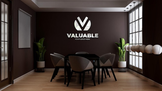 Maquete do logotipo da parede do café na sala de reuniões do café ou restaurante