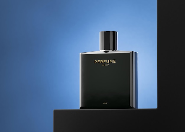 Maquete do logotipo do frasco de perfume preto para renderização em 3D da identidade da marca