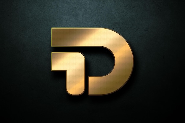 PSD maquete do logotipo dourado na parede escura