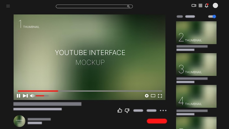 PSD maquete do modo escuro da interface do youtube