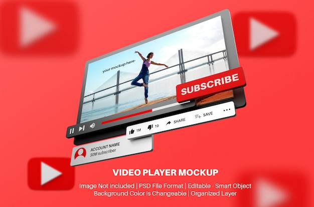 Maquete do player de vídeo do Youtube em estilo 3D