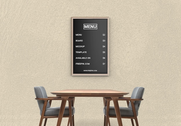 Maquete do quadro do menu