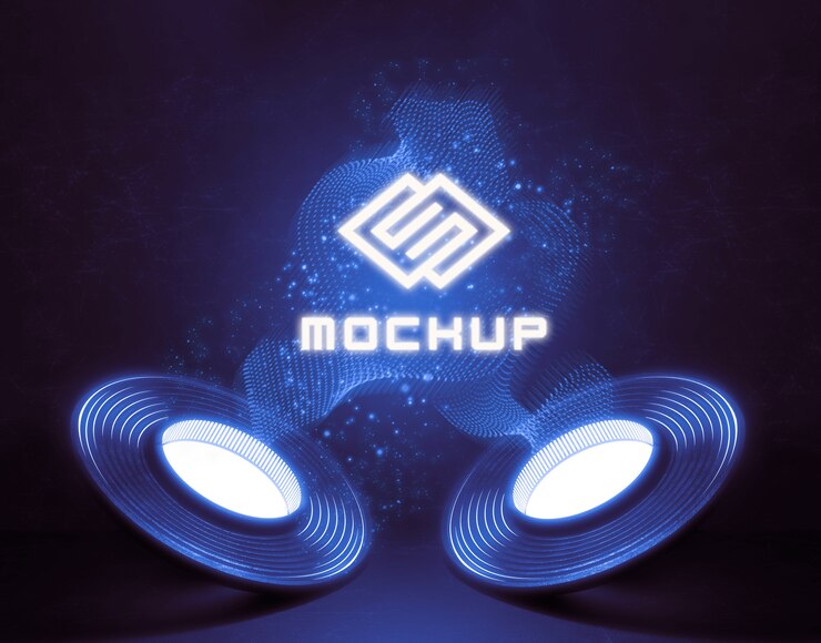 PSD maquete futurista do logotipo em luzes brilhantes