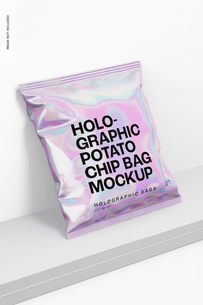 Maquete holográfica de sacos de batatas fritas, no pódio