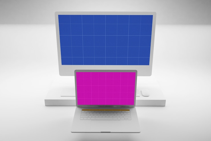 PSD maquete limpa de laptop e computador