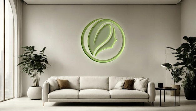 PSD maquete luxuosa de logotipo de néon com luz verde em relevo