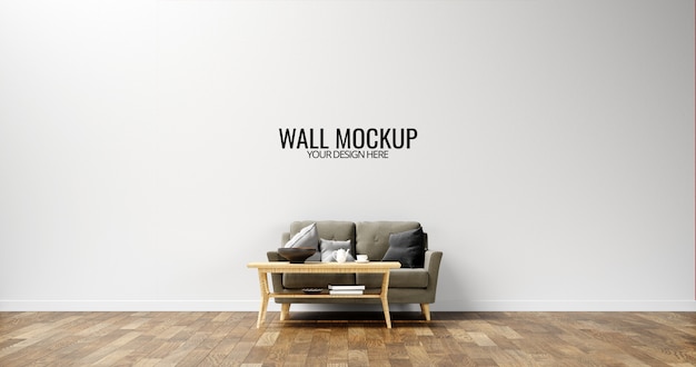 PSD maquete minimalista da parede interior com sofá marrom