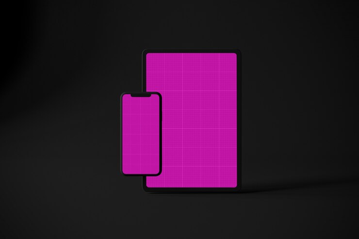 PSD maquete para celular e tablet escuro