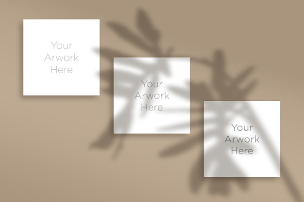 Maquete plana de papel quadrado com sombra de folhas