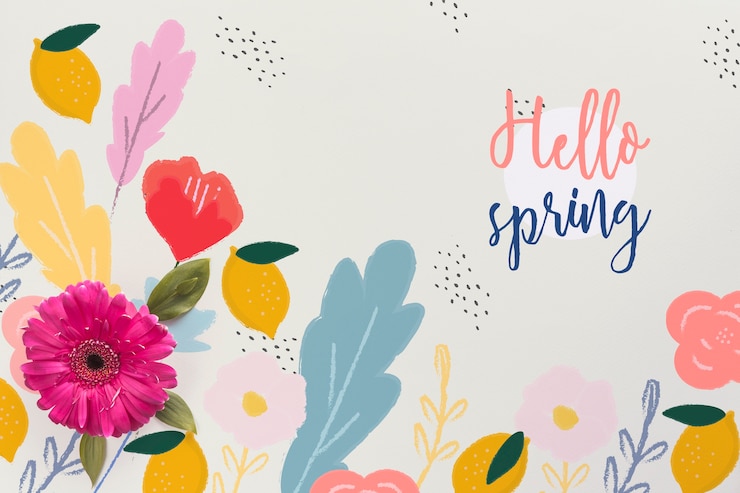 PSD maquete plana de primavera com copyspace