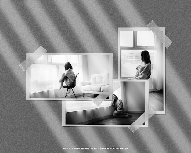 Maquete polaroid de moldura de papel com modelo de efeito preto e branco premium psd